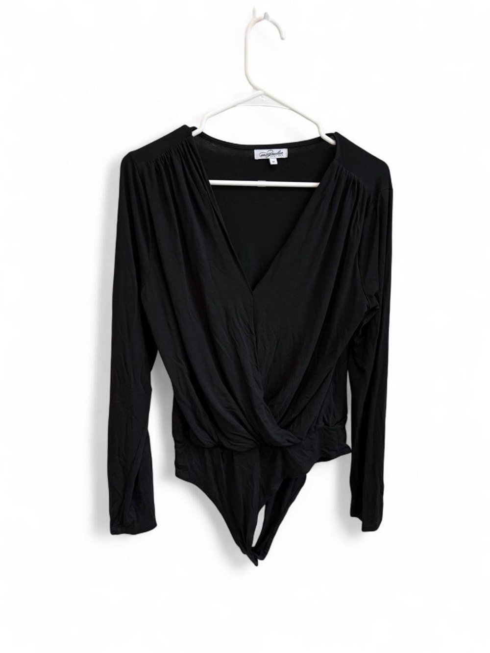 Magnolia Boutique Black Long Sleeve Wrap Surplice Bodysuit
